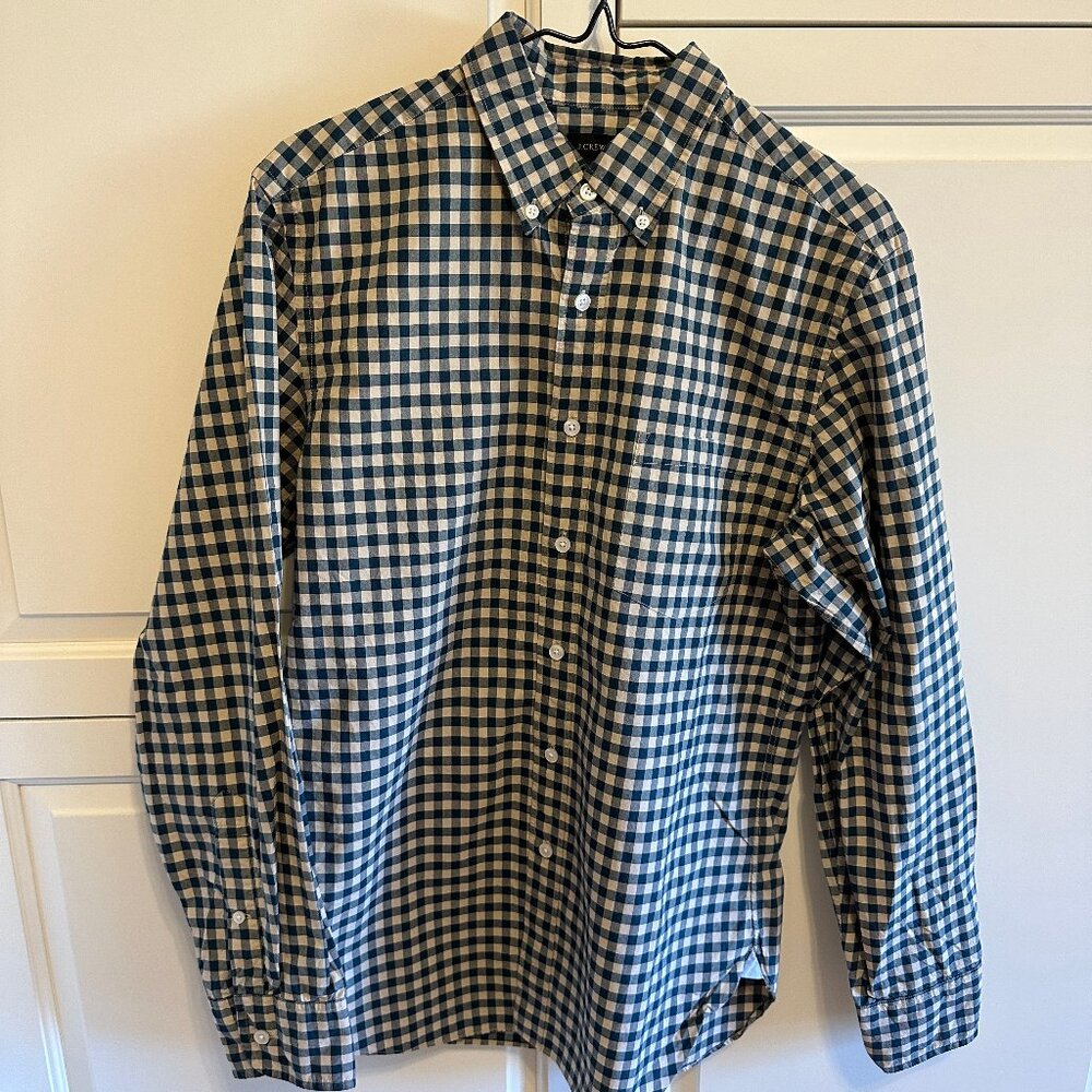 J Crew Button-Down Dress Shirt (Forest Green x Cream)